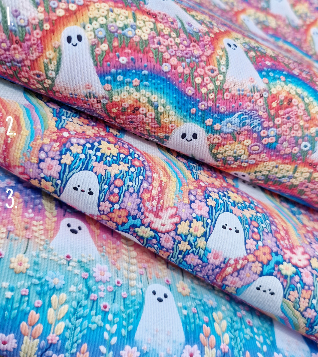 Embroidery style printed ghosts