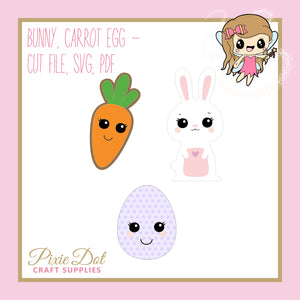 Kawaii Bunny, Carrot, Egg cut file  - SVG, PDF, Silhouette Studio