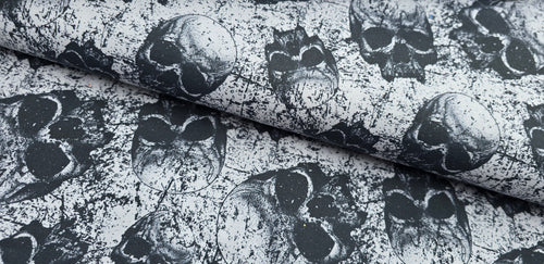 Off White Grunge Skull 100% Cotton Skull Fabric - Sold per Half Metre