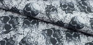 Off White Grunge Skull 100% Cotton Skull Fabric - Sold per Half Metre