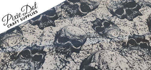 Off White Grunge Skull 100% Cotton Skull Fabric - Sold per Half Metre