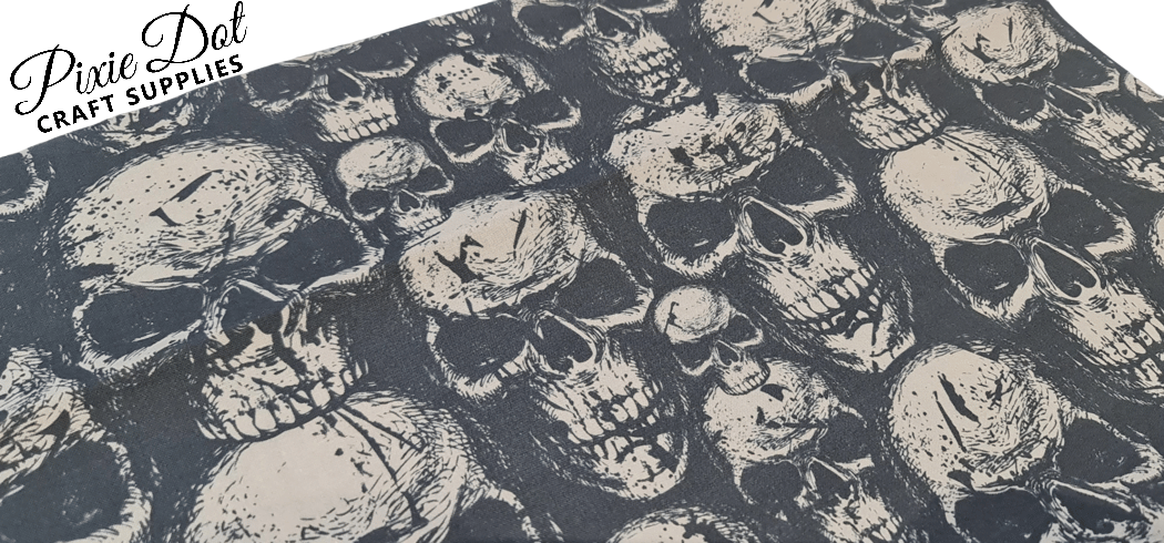 Black Grunge Skull 100% Cotton Skull Fabric - Sold per Half Metre