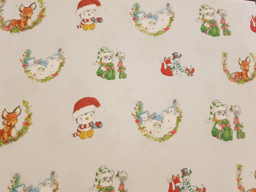 Woodland Christmas Printed Bow Fabric - Approx A4