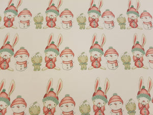 Bunny, Gingerbread and Snowman Printed Bow Fabric - Approx A4