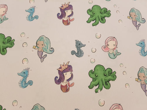 Mermaid and Seahorse Printed Bow Fabric - Approx A4