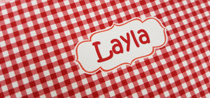 6 Gingham names (you choose the colour and 6 names per sheet)