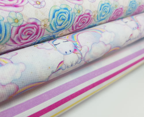 Unicorn, Stripes and Flowers collection - Approx A4 Printed Fabric