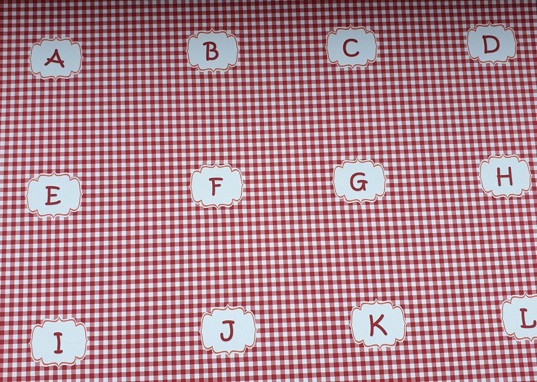 Red Gingham Alphabet Fabric