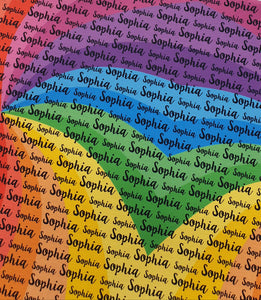 Bright Rainbow back - Any name printed on to fabric