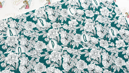 Teal Floral Alphabet Fabric