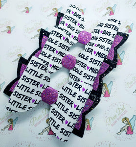 Big Sister, Middle Sister, Baby Sister Heart A4 Bow Fabric