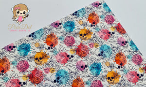 Skull and Rose Sketch Printed Fabric