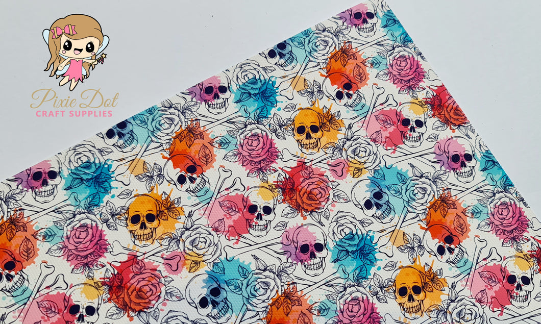 Skull and Rose Sketch Printed Fabric