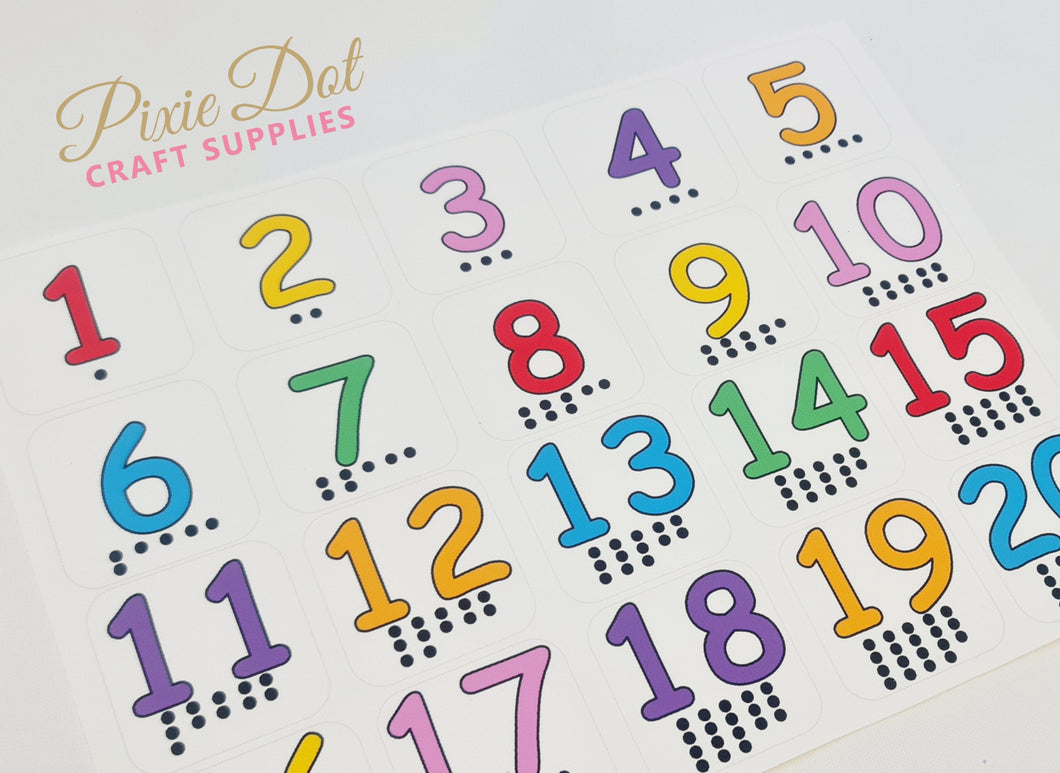 Numbers - 2 inch square Flashcard fabric