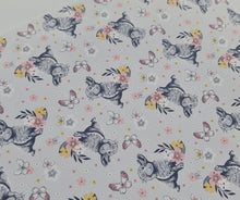 Bunny and butterfly grey printed fabric