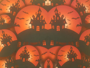Haunted Halloween House Printed Fabric