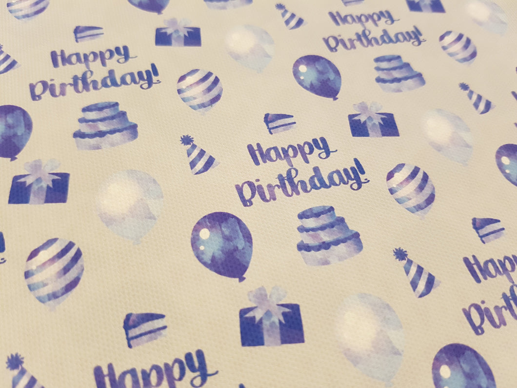 Happy Birthday Blue Printed Fabric