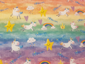 Rainbow Unicorn Approx A4 Printed Fabric