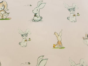 Tea Cup Bunny Printed Bow Fabric - Approx A4