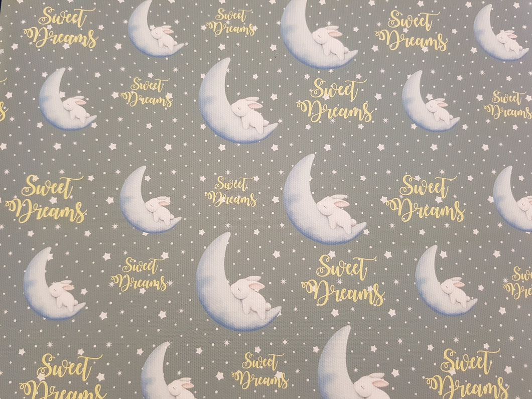 Sweet Dreams and Moon Bunny Bow Fabric - Approx A4