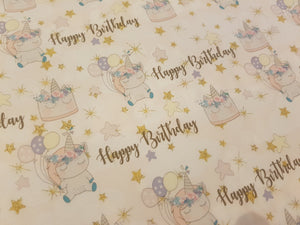Happy Birthday Unicorn printed fabric