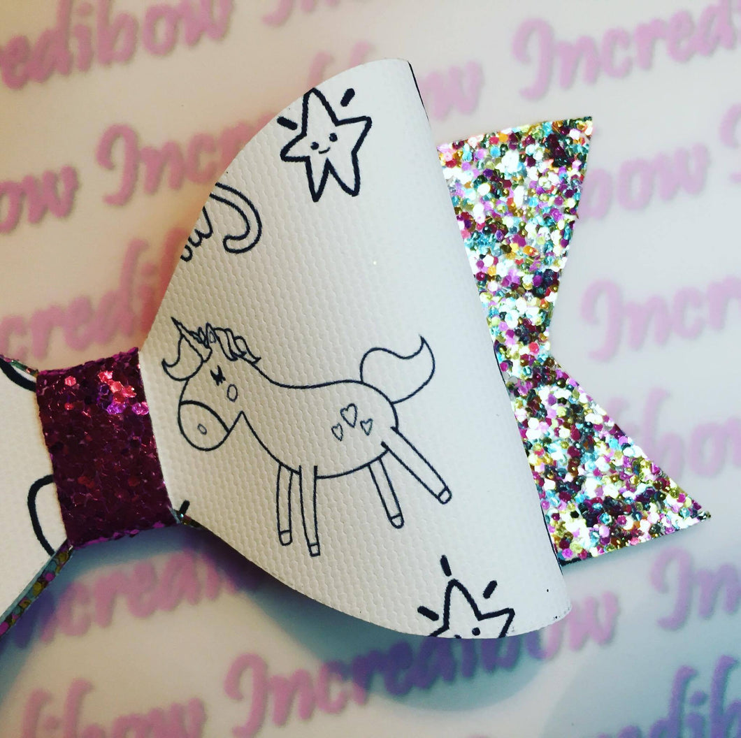 Colour in Unicorn Printed Bow Fabric - Approx A4