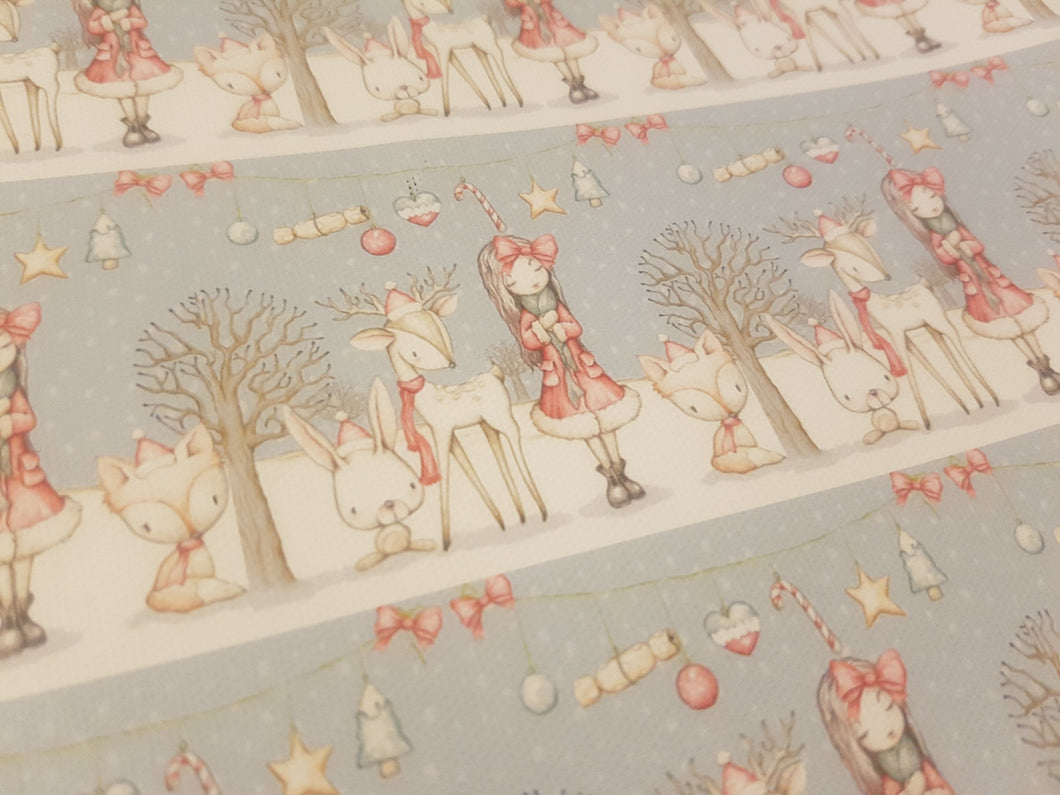 Grey Woodland Christmas Printed Fabric Approx A4