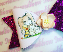 Tea Cup Bunny Printed Bow Fabric - Approx A4