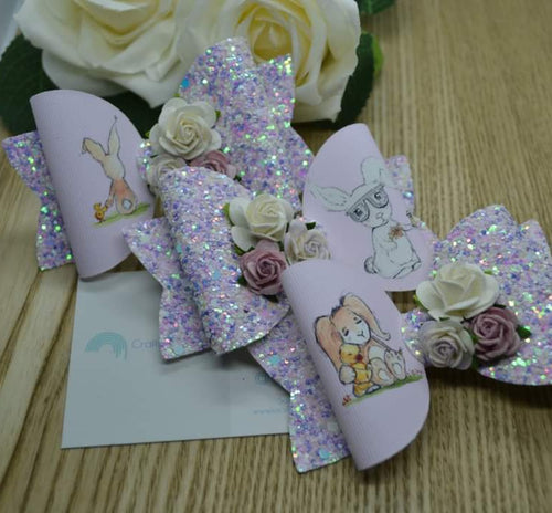 Tea Cup Bunny Printed Bow Fabric - Approx A4