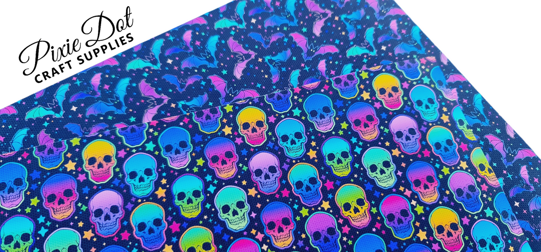 Neon Skull and Bat Style Printed Fabrics