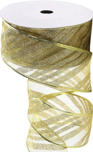 10m ROLL Gold Stripe  Wired Edge Ribbon 63mm