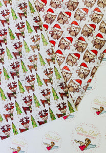 Wooden Christmas Effect Owl/Reindeer Fabric